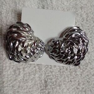 Silvertone heart post earrings